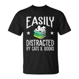 Cat And Book Reader Easily Distracted By Cats And Books T-Shirt - Thegiftio UK