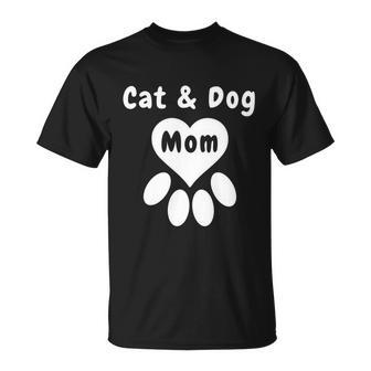 Cat And Dog Mom Love Tshirtcat And Dog Mom Heart Love Paw Print Graphic T-shirt - Thegiftio UK