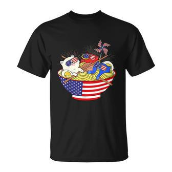 Cats Ramen Anime American Flag Funny 4Th Of July Cat Lovers Unisex T-Shirt - Monsterry UK