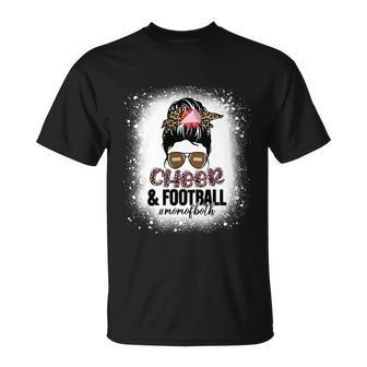 Cheer Football Cheerleading Mom Of Both Messy Bun Bleached Cool T-shirt - Thegiftio