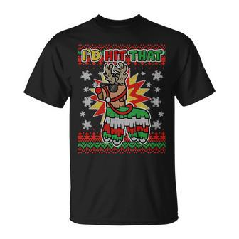 Christmas Id Hit That Llama Pinata Ugly Sweater Unisex T-Shirt - Monsterry