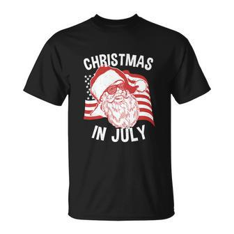 Christmas In July Retro Hipster Funny Santa 4Th Of July Unisex T-Shirt - Monsterry