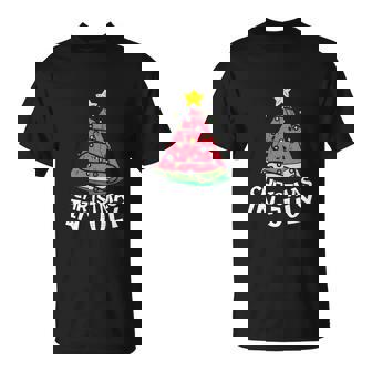 Christmas In July Watermelon Xmas Tree Summer T-Shirt - Thegiftio UK