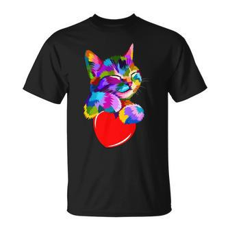 Colorful Cat Full Of Love Kitten Lovers Unisex T-Shirt - Monsterry