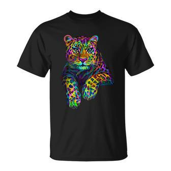 Colorful Neon Leopard Jaguar Portrait Tshirt Unisex T-Shirt - Monsterry