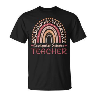 Computer Science Teacher Leopard Rainbow Boho T-shirt - Thegiftio UK