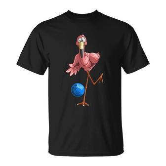 Cool Bowling Flamingo Unisex T-Shirt - Monsterry
