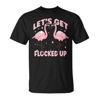 Cool Flamingo Couple Lets Get Flocked Up Flamingo T-shirt - Thegiftio UK