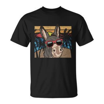 Cool Sunglasses Farm Animal Tropical Retro Donkey Gift Unisex T-Shirt - Monsterry