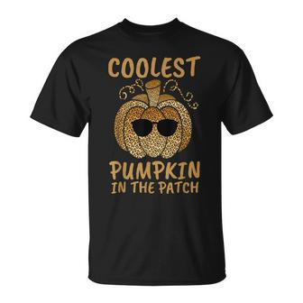 Coolest Pumpkin In The Patch Leopard Kids Toddler Baby 5T 4T Unisex T-Shirt - Seseable
