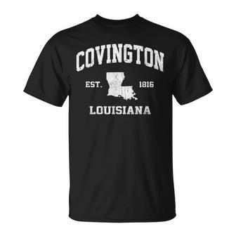 Covington Louisiana La Vintage State Athletic Style T-shirt - Thegiftio UK