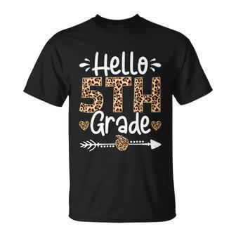 Cute Hello Fifth Grade Leopard Happy Last Day Of School Cool Gift Unisex T-Shirt - Monsterry
