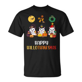 Cute Kitten Halloween Cat Christmas Happy Hallothanksmas Cat Men Women T-shirt Graphic Print Casual Unisex Tee - Thegiftio UK