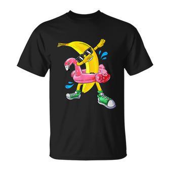 Dabbing Banana Flamingo Float Aloha Beaches Hawaiian Unisex T-Shirt - Monsterry