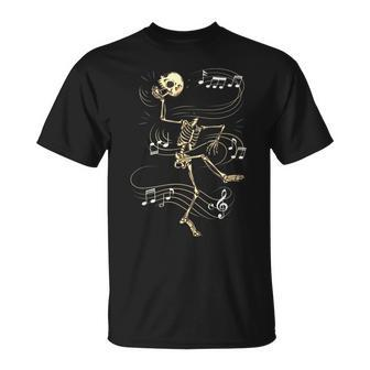 Dancing Skeleton Music Notes Skull Halloween Dance Of Death Unisex T-Shirt - Seseable