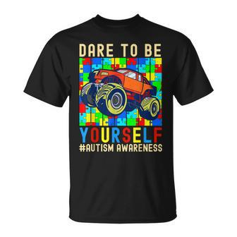 Dare To Be Yourself Autism Awareness Monster Truck Boys Kids Unisex T-Shirt - Seseable