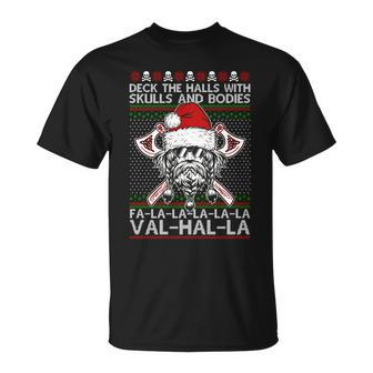 Deck The Halls Skulls Bodies Vikings Santa Ugly Christmas Sweater T-shirt - Thegiftio UK