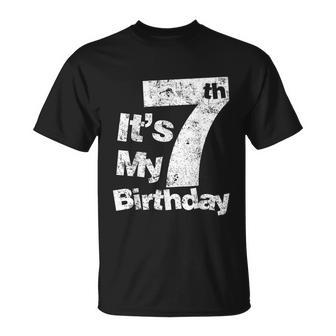 Distressed 7Th Birthday Its My 7 Birthday 7 Year Old T-Shirt - Thegiftio