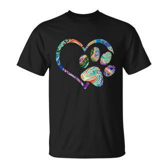 Dog Paw Print Tie Dye Rainbow Dog Lover Rescue Retro S Unisex T-Shirt - Monsterry