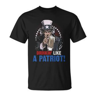 Drinkin Like A Patriot 4Th Of July Uncle Sam Unisex T-Shirt - Monsterry