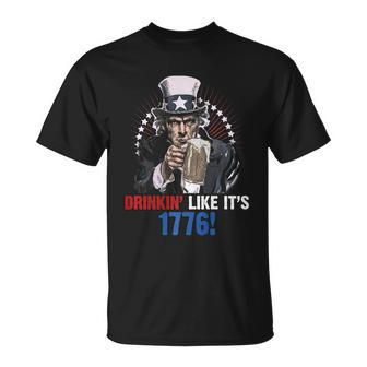Drinkin Like Its 1776 4Th Of July Uncle Sam Unisex T-Shirt - Monsterry DE