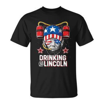 Drinking Like Lincoln 4Th Of July Men Abraham Merica Flag V3 Unisex T-Shirt - Monsterry DE