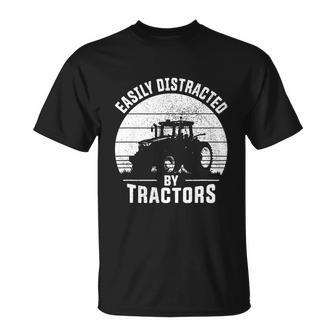 Easily Distracted By Tractors Farmer Tractor Funny Farming Tshirt Unisex T-Shirt - Monsterry UK