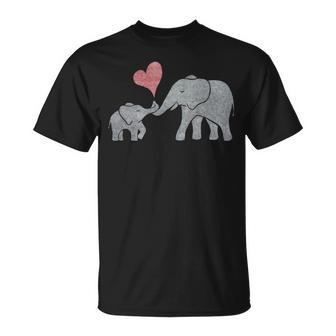 Elephant Hugs Gray Mom And Baby With Red Heart T-shirt - Thegiftio UK