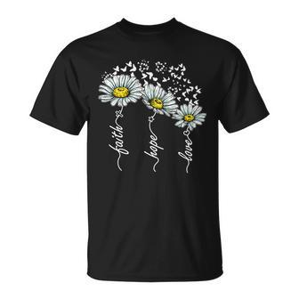 Faith Hope Love Butterflies Daisies Religious Tshirt Unisex T-Shirt - Monsterry