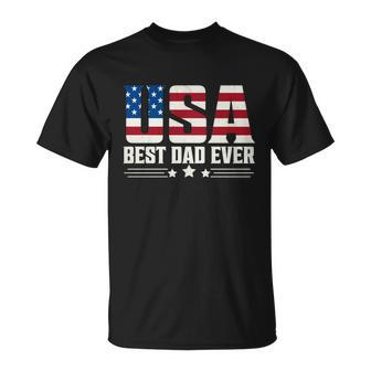 Fathers Day Best Dad Ever With Us American Flag Fathers Day T-Shirt - Thegiftio