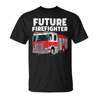 Firefighter Future Firefighter Fire Truck Theme Birthday Boy Unisex T-Shirt - Seseable
