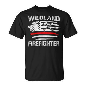 Firefighter Thin Red Line Wildland Firefighter American Flag Axe Fire V2 Unisex T-Shirt - Seseable