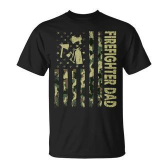 Firefighter Usa Flag Camouflage Firefighter Dad Patriotic Fathers Day Unisex T-Shirt - Seseable