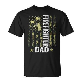 Firefighter Usa Flag Camouflage Firefighter Dad Patriotic Fathers Day_ Unisex T-Shirt - Seseable