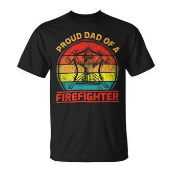 Firefighter Vintage Retro Proud Dad Of A Firefighter Fireman Fathers Day Unisex T-Shirt - Seseable