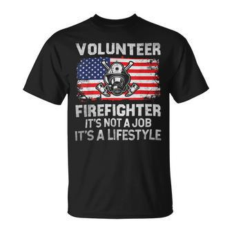 Firefighter Volunteer Firefighter Lifestyle Fireman Usa Flag Unisex T-Shirt - Seseable