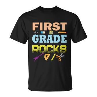 First Grade Rocks Funny School Student Teachers Graphics Plus Size Shirt Unisex T-Shirt - Monsterry