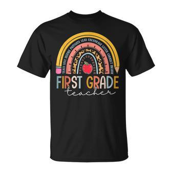 First Grade Teacher Teach Loves Rainbows Back To School T-shirt - Thegiftio UK
