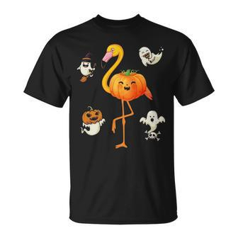 Flamingo Pumpkin Halloween Bird Lover Gifts For Girls And Boys Tshirt Unisex T-Shirt - Monsterry