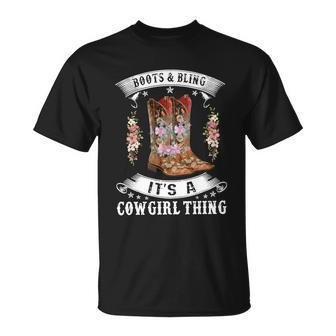 Floral Cowgirl Boots And Bling Cowgirl Thing Western T-Shirt - Thegiftio UK