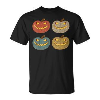 Four Scary Glowing Pumpkins Halloween Jack O Lantern Fall Unisex T-Shirt - Seseable