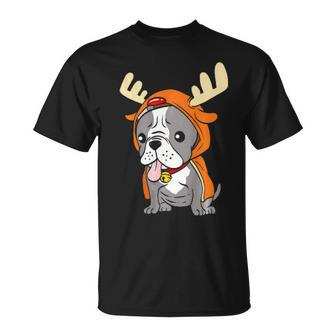 French Bulldog Dressed As Reindeer Dogs Xmas Men Women T-shirt Graphic Print Casual Unisex Tee - Thegiftio UK