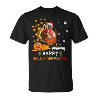 French Bulldog Halloween And Merry Xmas Happy Hallothanksmas Sweatshirt Men Women T-shirt Graphic Print Casual Unisex Tee - Thegiftio UK
