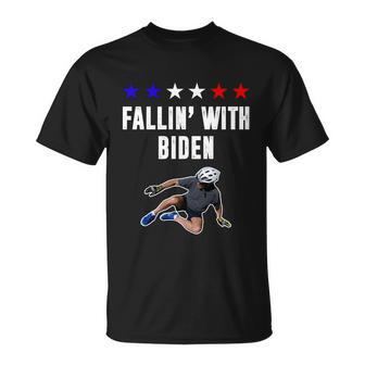 Funny Anti Biden Fallin With Biden Funny Joe Biden Bike Fall Unisex T-Shirt - Monsterry