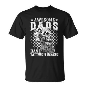 Funny Bearded Man | Awesome Dads Have Tattoos And Beards Unisex T-Shirt - Monsterry CA