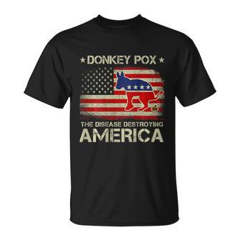 Funny Biden Donkey Pox The Disease Destroying Vintage America Flag Unisex T-Shirt - Monsterry DE