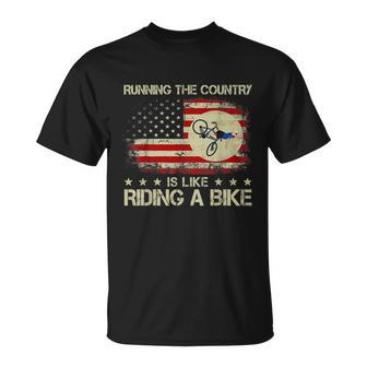 Funny Biden Falls Off Bike Running The Country Like Riding A Bike Unisex T-Shirt - Monsterry