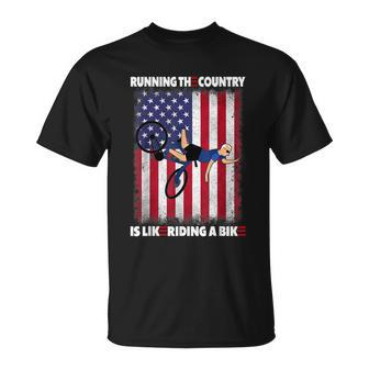 Funny Biden Falls Off Bike Running The Country Like Riding A Bike V2 Unisex T-Shirt - Monsterry