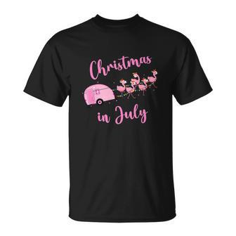 Funny Flamingo Pink Christmas In July Unisex T-Shirt - Monsterry