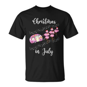 Funny Flamingo Pink Retro Camping Car Christmas In July Great Gift Unisex T-Shirt - Monsterry
